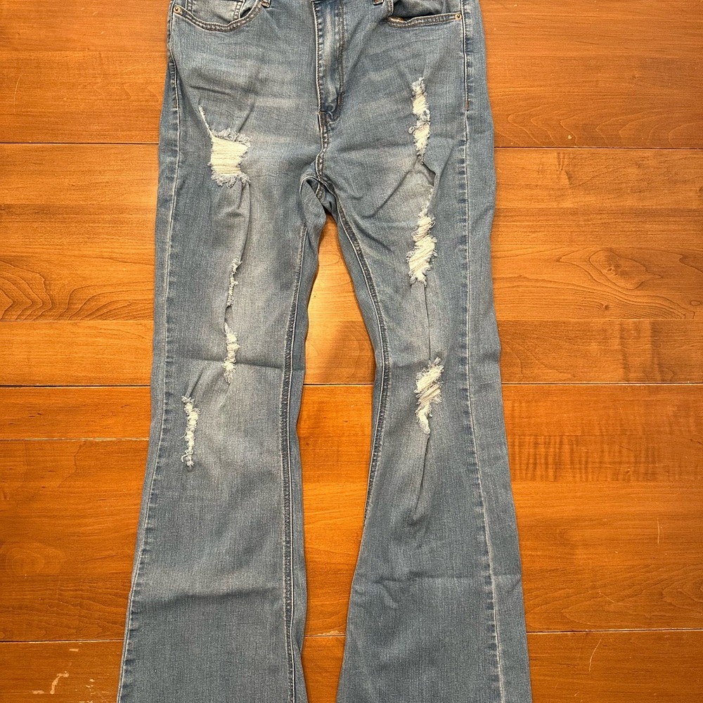 Rue21 Light Blue Distressed Flare Jeans